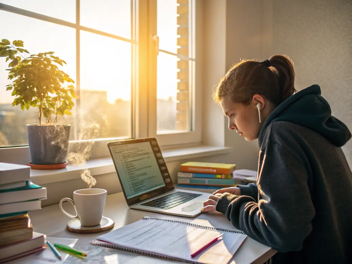 A student coding on a laptop with a modern web application interface displayed on the screen, symbolising skill-building and career growth.